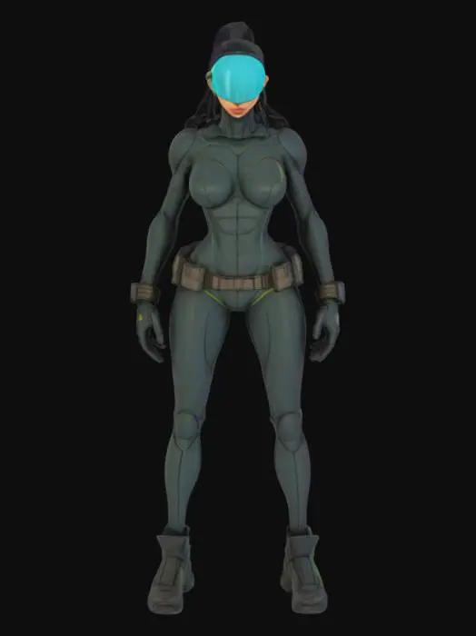 3D model for A cell-shaded comic book character, cell-shaded with thick black hand drawn lines and bold colors, realistic but stylized proportions, female, sci-fi
