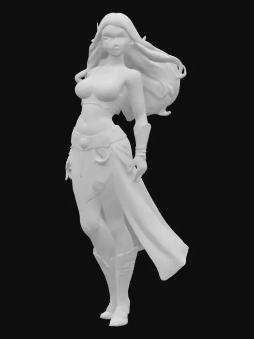 3D model for A cell-shaded comic book character, cell-shaded with thick black hand drawn lines and bold colors, realistic but stylized proportions, a super heroine from ancient times