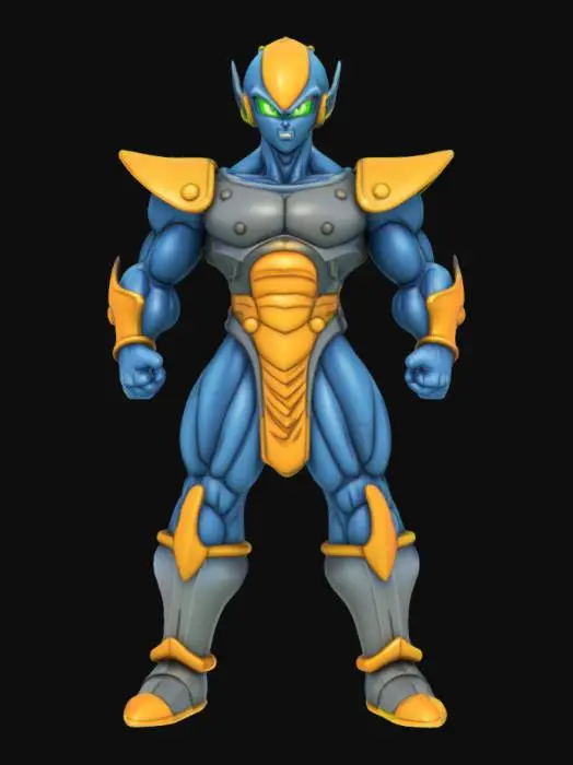 3D model for  Dragon Ball Z Saiyan Battle Armor, cell shaded comic book style, cell shaded with thick black lines and bold colors