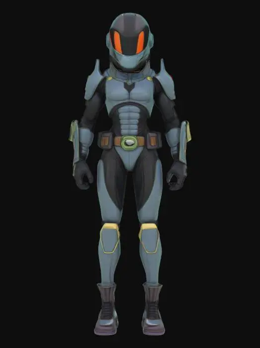 3D model for A cell shaded comic book character, cell shaded with thick black lines and bold colors