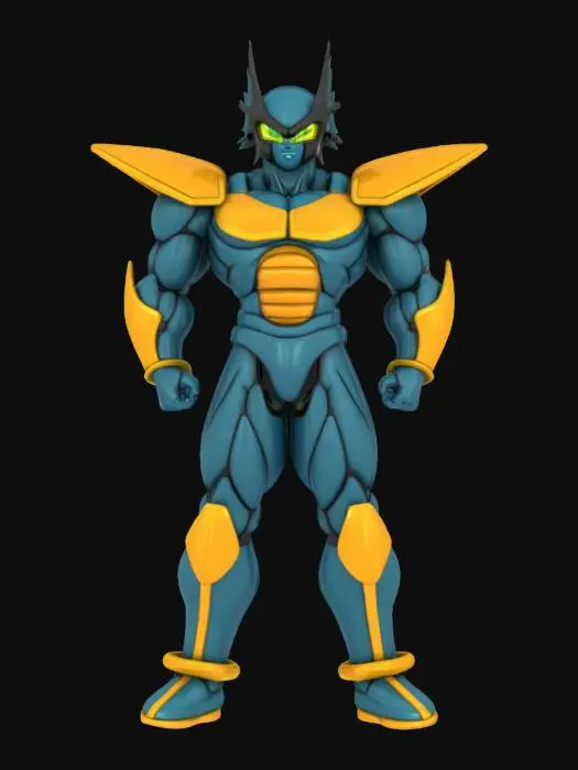3D model for  Dragon Ball Z Saiyan Battle Armor, cell shaded comic book style, cell shaded with thick black lines and bold colors