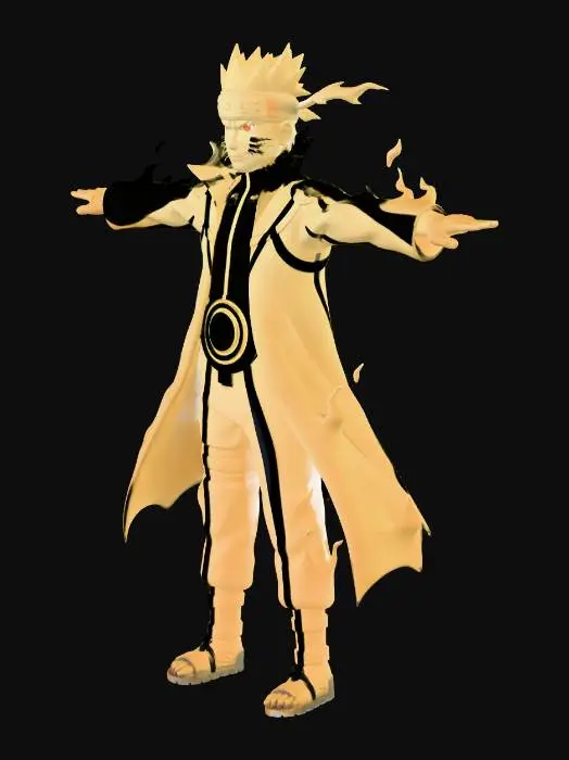 3D model for Naruto in Sage Mode with Flaming Swords