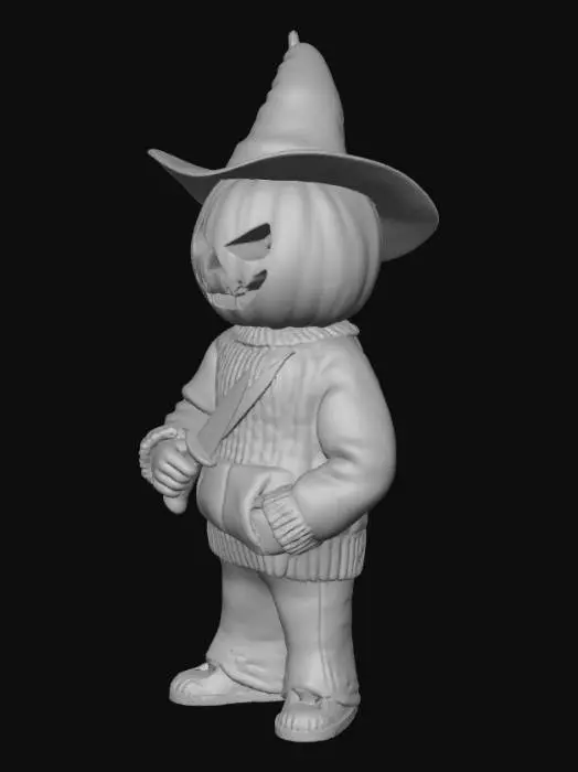 3D model for uomo con testa di zucca di hallowen 
che tiene un coltello in mano