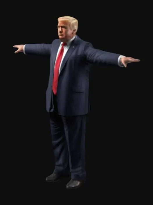 3D model for Realistic symmetrical Donald Trump, Doing T-Pose, arms out to sides. 