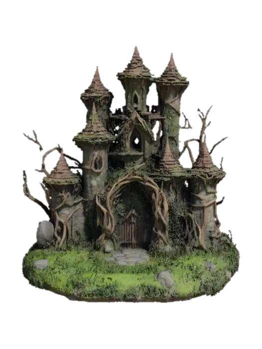 Enchanted Ivy Castle 3D model, vytvořený pomocí AI