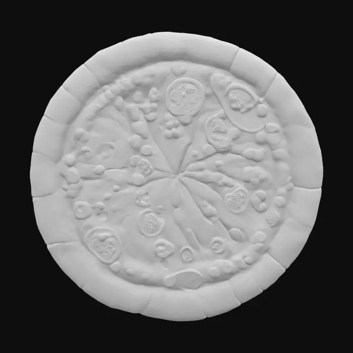 3D model for teenage mutant ninja turtle emblem, highly detailed, stone texture in a shape of pizza, colored #emblem#