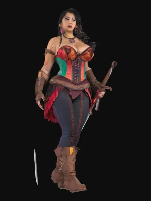 3D model for fantasy corset female curvy sensual posing worrier Mexican 