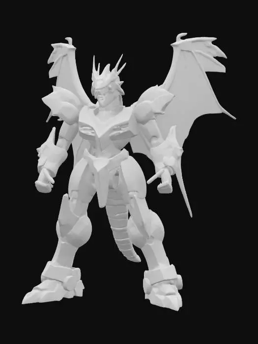 3D model for A Gundam inspired dragon detailed armor has laser canons posing