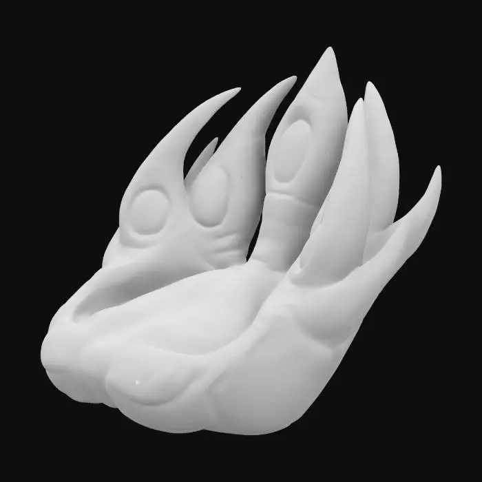 3D model for #ChristmasAdventure# 
The Astral Pawprint is a massive, otherworldly mark embedded in frozen tundra, glowing faintly with shifting hues of silver and blue. Its intricate pattern resembles no known creature, with clawed edges that curve into elegant spirals and a textured center like frost-kissed scales. The sheer size hints at a mythical beast of legend, its origins shrouded in mystery. Locals whisper it’s the trace of a celestial guardian, unseen but watching over the land.