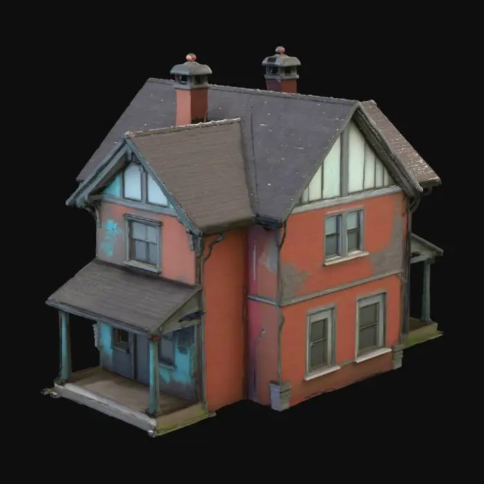 3D model for styalized suburbia home, very gritty and adult swim vibes