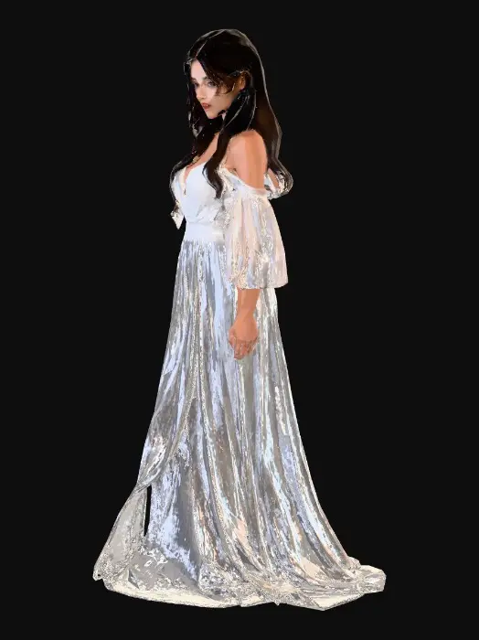 3D model for 女性：“那少女披着一袭轻纱般的白衣，犹似身在烟中雾里，看来约莫十六七岁年纪，除了一头黑发之外，全身雪白，面容秀美绝俗，只是肌肤间少了一层血色，显得苍白异常。”