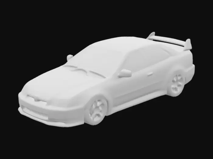 3D model for Pay attention to details , 4K render,  extremely realistic, take time to match dimensions to the real vehicle, 1999 Honda Civic SIR, 
2 door coupe, ek, car painted Army green/ olive drab, lowered vehicle, low profile wheels with thin tires, white steel rims, black fender flares, matte black hood/roof/trunk,
Make sure it is very realistic, 
Go over entire render twice and scan for hallucinations missed 
