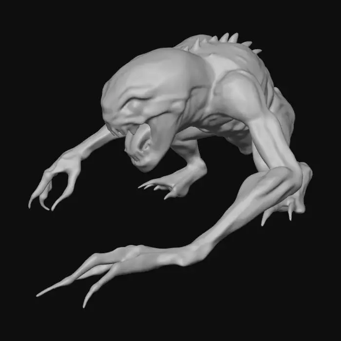 3D model for A creature crawling with no face and with a wide opening mouth scary in appearance with pale skin and with sharp nails and aggressive
