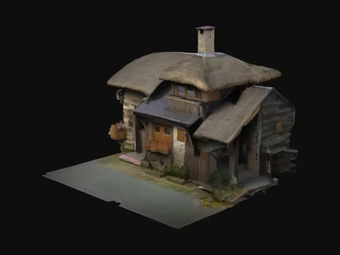 3D model for case rurali in un paesaggio d montagna
