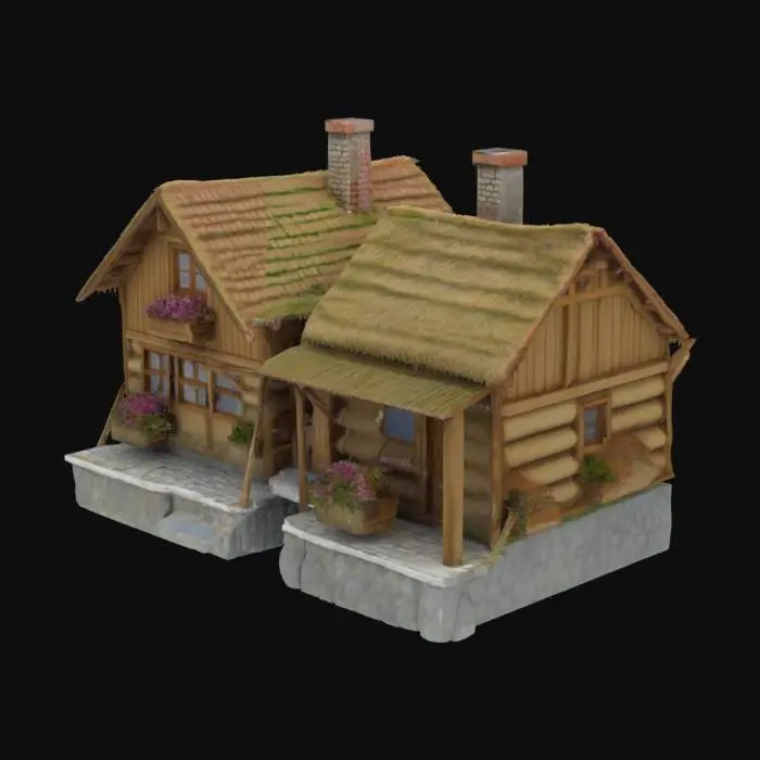 3D model for case rurali in un paesaggio d montagna
