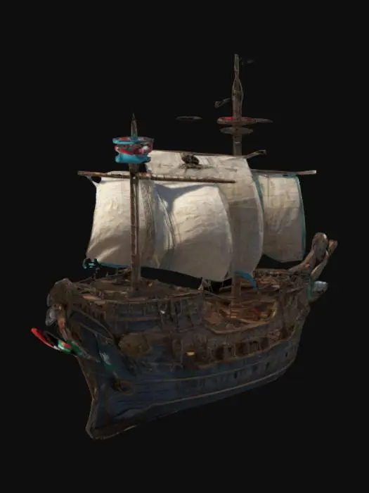 3D model for #AroundTheWorld#, hyper realistic stylized pirate ship with Somalian flag 