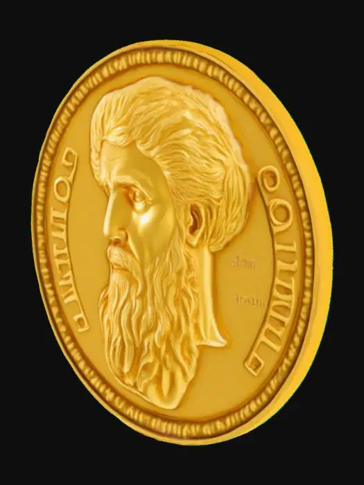 3D model for #emblem#, Hyper-realistic Gold coin with the face of Aristotle