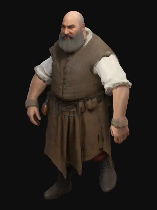 3D model for Realistic model of a medieval bar tender or owner of a tavern, bearded rough looking, T-pose