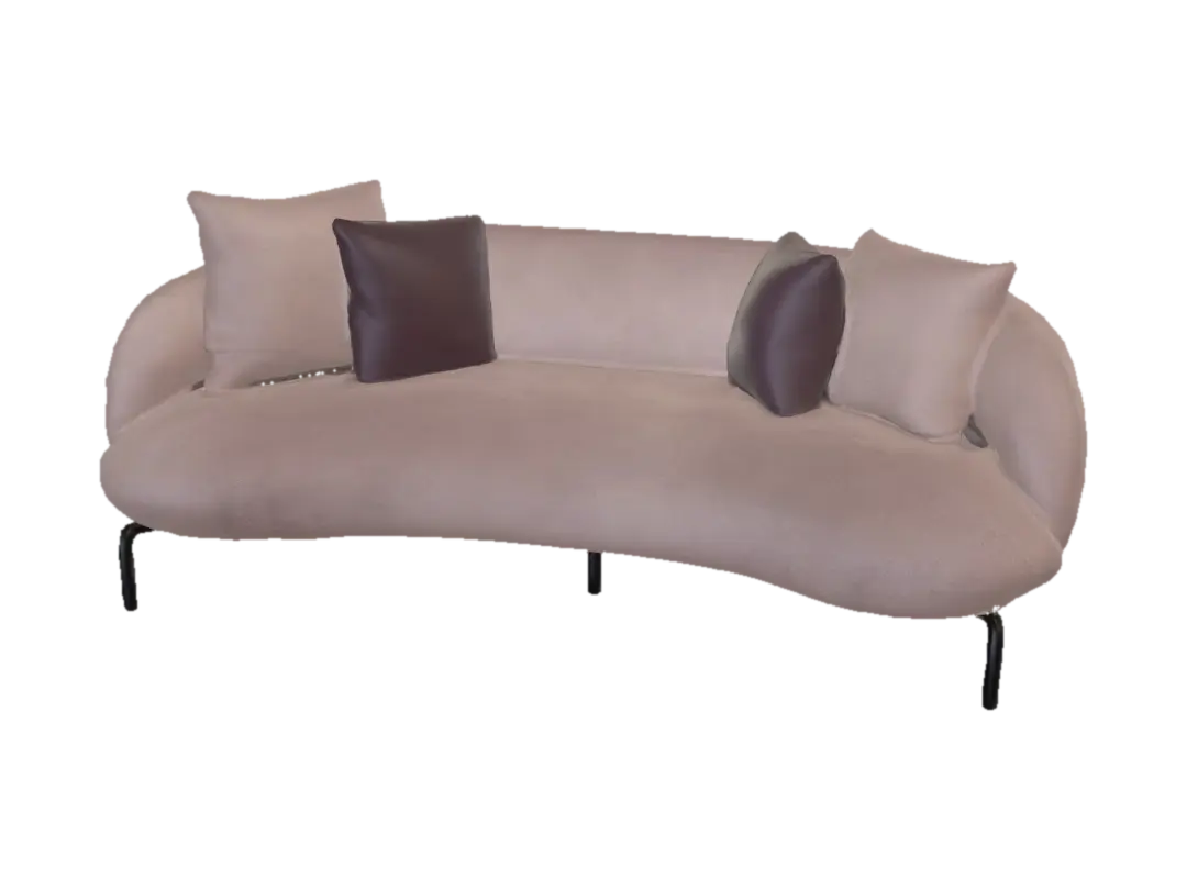 Curved Tan Sofa with Cushions - Segment 3D model, vytvořený pomocí AI