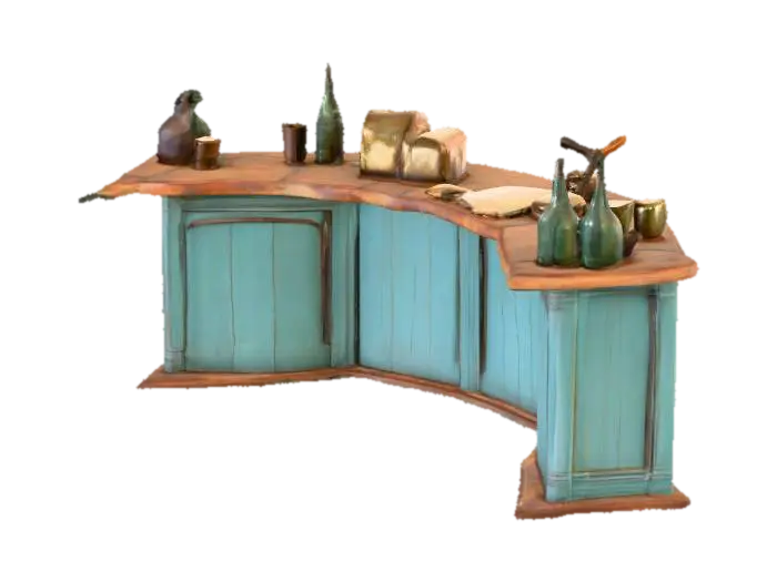 Rustic Tavern Bar - Turquoise 3D model, vytvořený pomocí AI