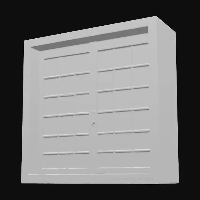 3D model for 一扇经典的日式木窗，呈长方形结构，由浅色且纹理细腻的天然木材制成。窗框线条简洁，内部通常由数个垂直和水平的细木条构成格子状，并镶嵌着半透明的障子纸或磨砂玻璃。木材表面经过精心打磨，触感温润而光滑。整体造型素雅而精致，散发出一种宁静、禅意的和风美学，木质框架坚固而轻盈。