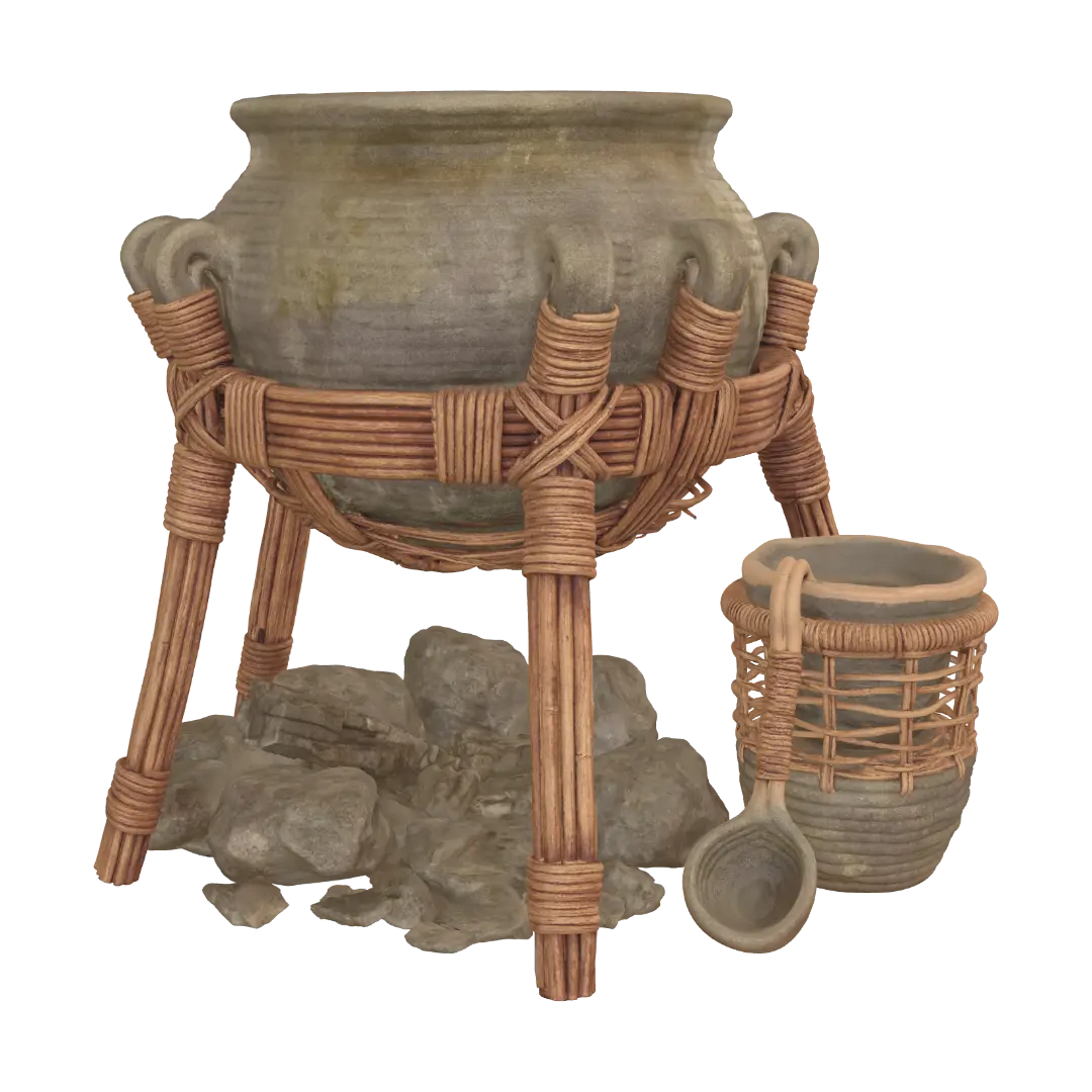 โมเดล 3D ของ Wicker-Wrapped Pot on a Tripod Stand - Decorative สร้างโดย AI