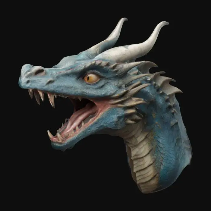 3D model for Highly Detailed, Ultra Realistic,  Dragon figurehead, detailed eyes, open mouth