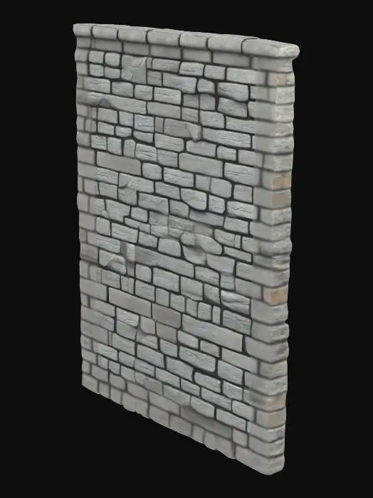 3D model for modular dungeon wall asset. 3D printed and airbrushed realism texturing. Stone brick wall, 2 meters tall, full height, clean edges, good linework, squared. 