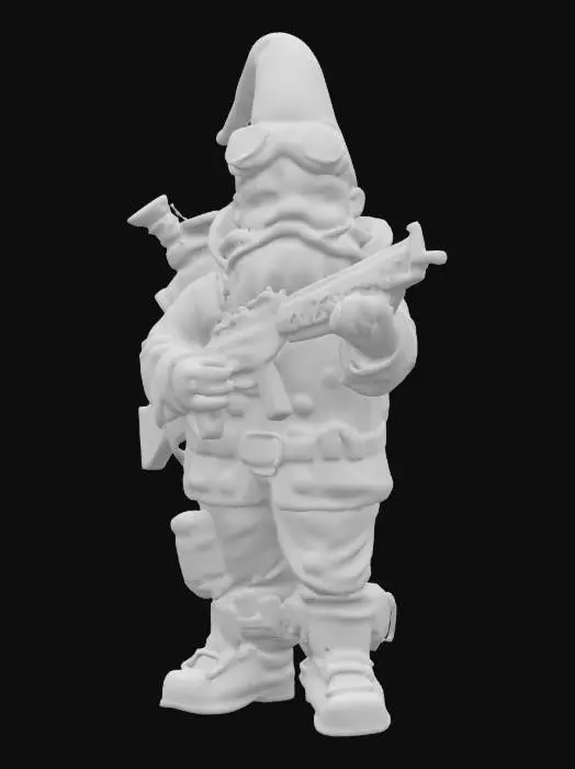 3D model for a garden gnome holding a double blunderbus, technopunk style