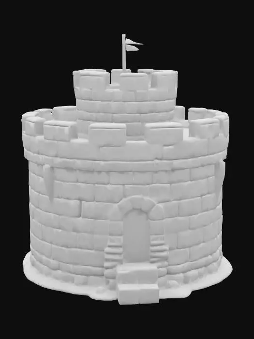 3D model for modular slice of castle round tower level for miniature terrain and architecture, gray weathered stone texture