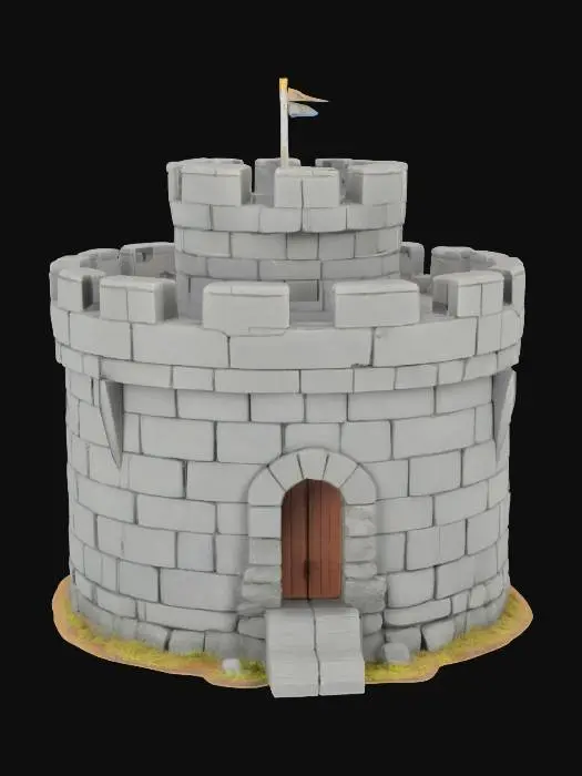 3D model for modular slice of castle round tower level for miniature terrain and architecture, gray weathered stone texture