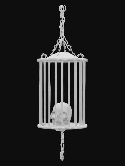 3D model for 3D model of an obsidian and onyx fortress GIBBET CAGE WITH BONES INSIGHT IT prop HANGING FROM BEAM BY DARK IRON CHAIN