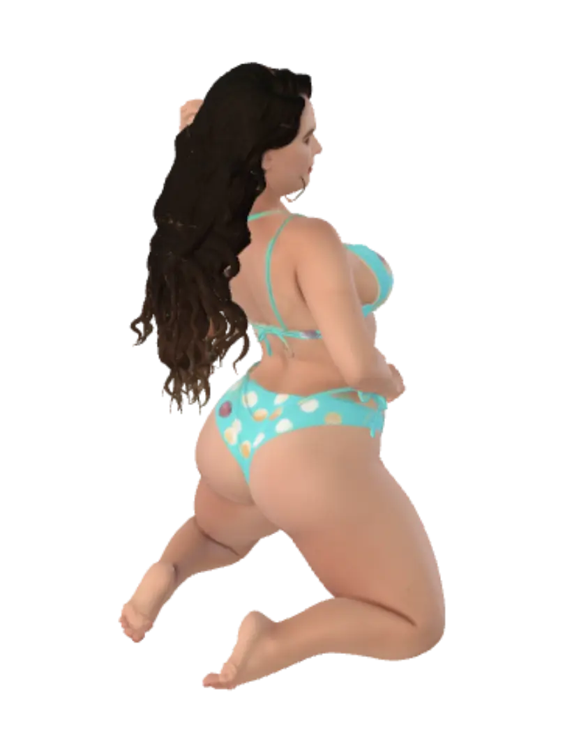Close-up shot, from the waist up, of an adult woman with a curvy figure, wearing… - Turquoise 3D model, vytvořený pomocí AI