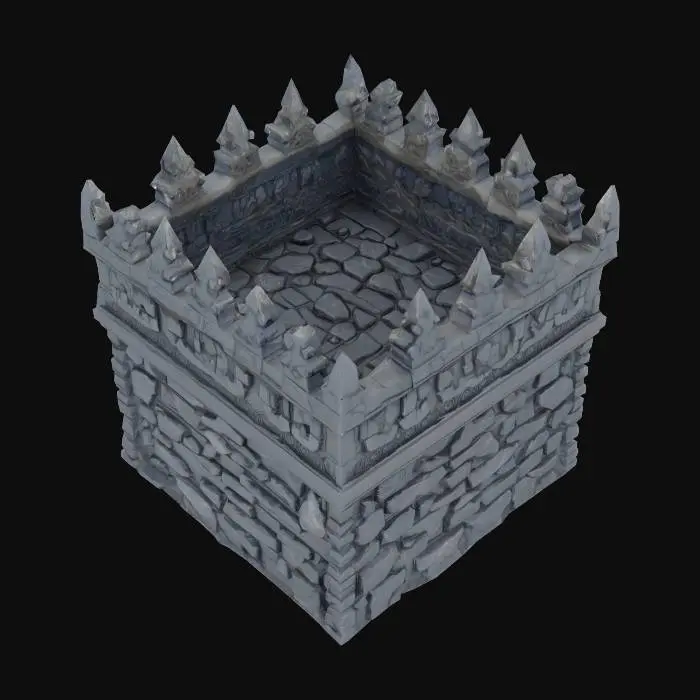 3D model for 3D model of an obsidian and onyx fortress WALL TOWER CORNER 
section