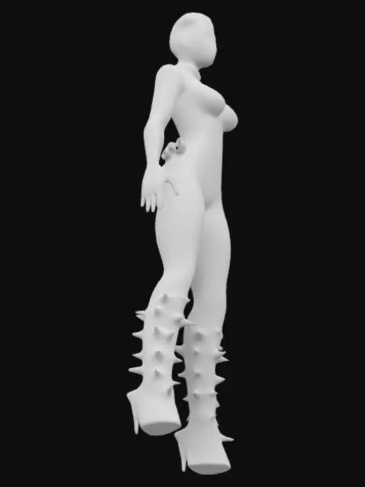 3D model for Beautiful African American Vampirella in skintight black and electric red biomechanical armor African American, beautiful, gorgeous body, Dystopian. Ultra Realistic, style. A-pose. Highly detailed. Black and electric red spiked stiletto knee-high boots