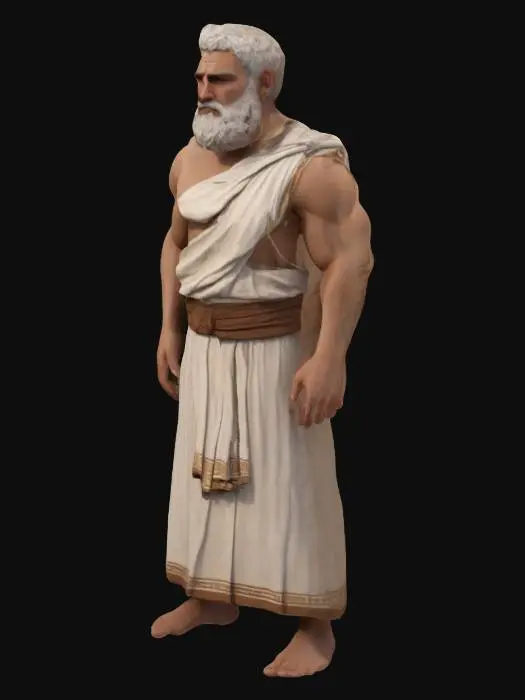 3D model for simple looking handsome man in greek ancient greek clothes, brown toga, simple lines, simple design, sharp and simple, low poly model, realistic looking low poly 180 tall, normal head size, normal body size, normal proportions