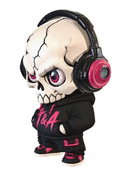 Neon Skull DJ 3D model, vytvořený pomocí AI