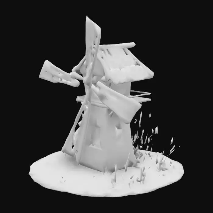 3D model for fantasy old damagaed mill