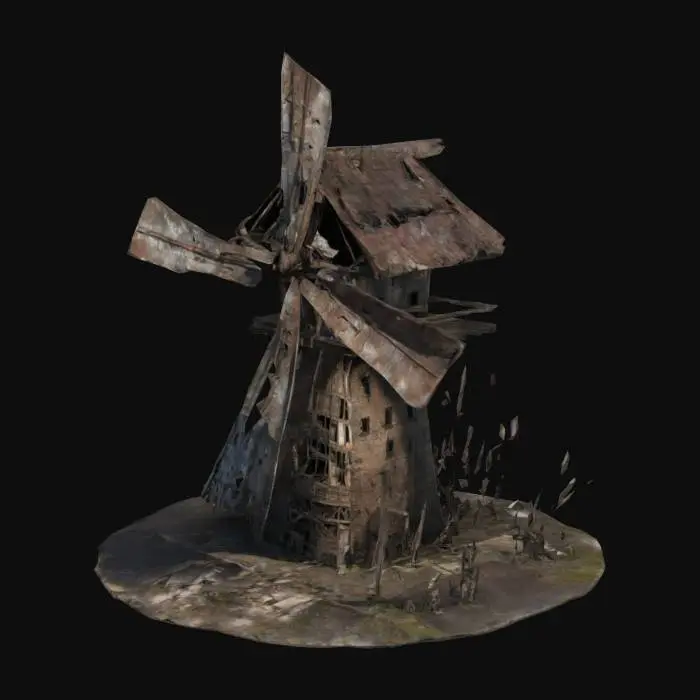 3D model for fantasy old damagaed mill