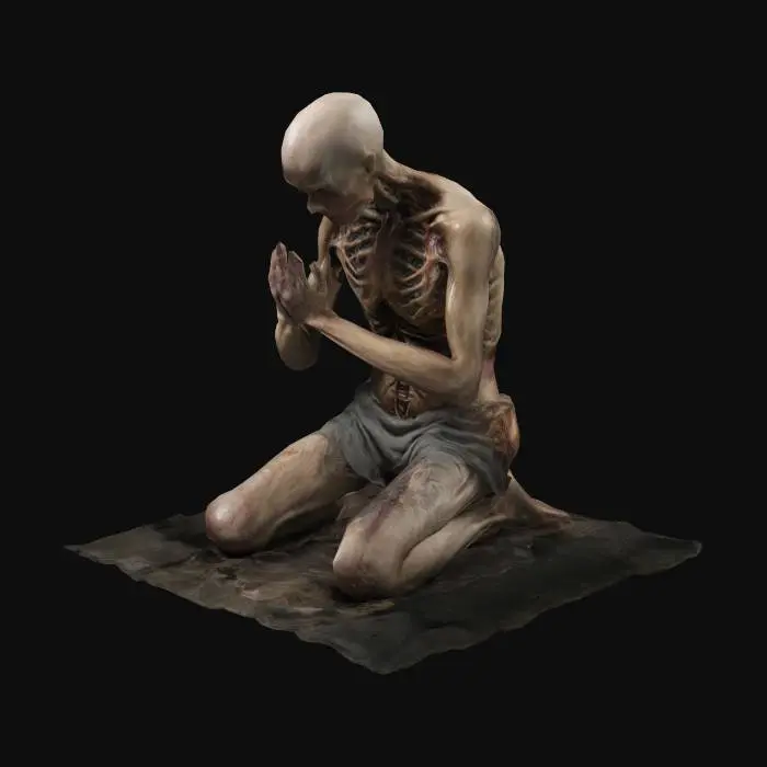 3D model for praying rotten human body on knee