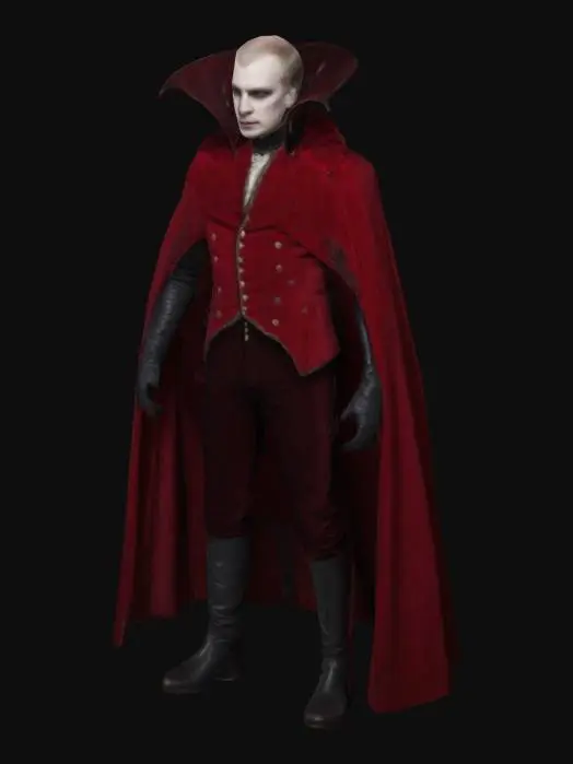 3D model for Count Vladimir Lebedenko in a vampire costume, red cloak, leather boots