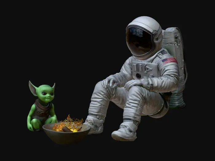 3D model for Astronaut and Alien by the campfire