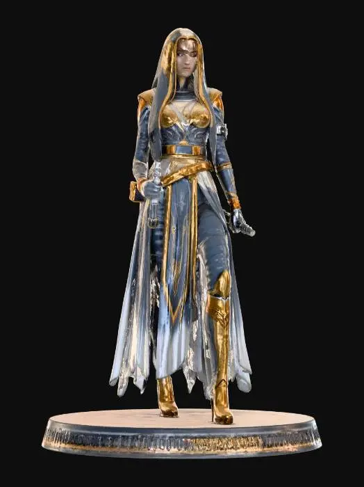 3D model for Warrior_of_Light_with sword +base