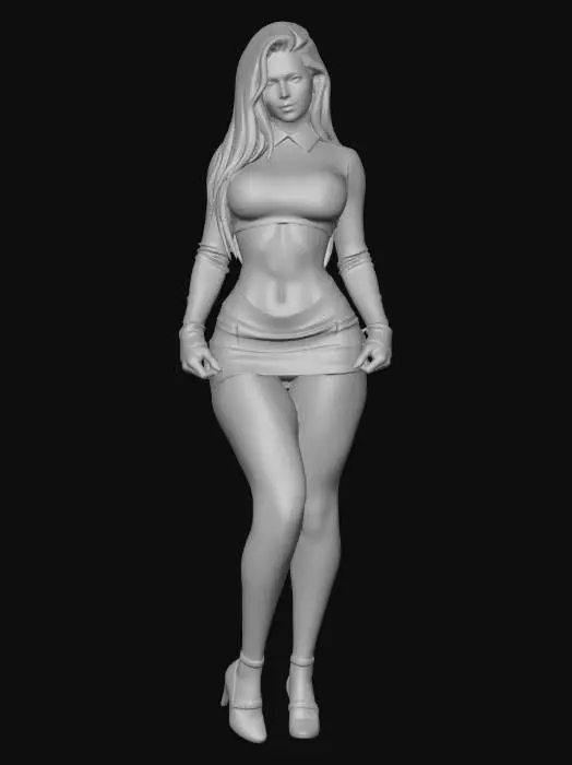 3D model for Blonde in a white Top. Mini Skirt laced