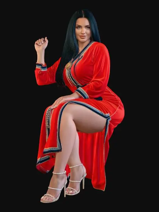 3D model for Seated in a red velvet dress