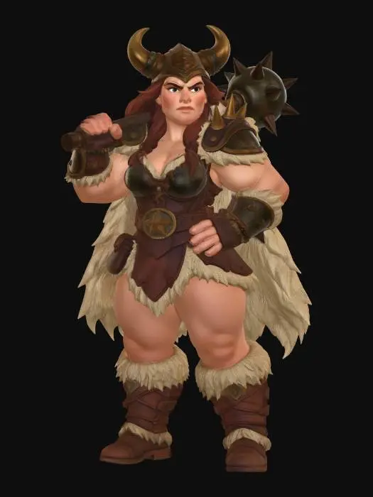 3D model for Dwarf female Warrior with Spiked Mace