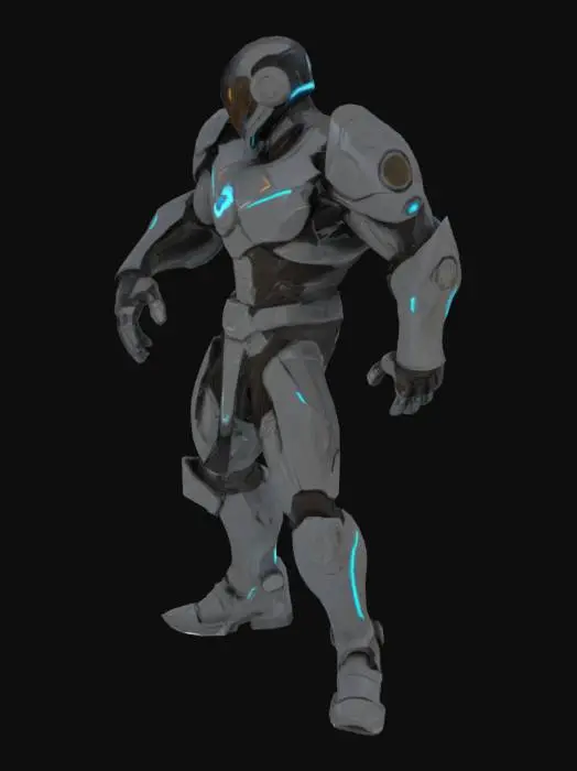 3D model for futuristic martial artist, high-tech combat suit, standing pose, hyperrealistic, sci-fi