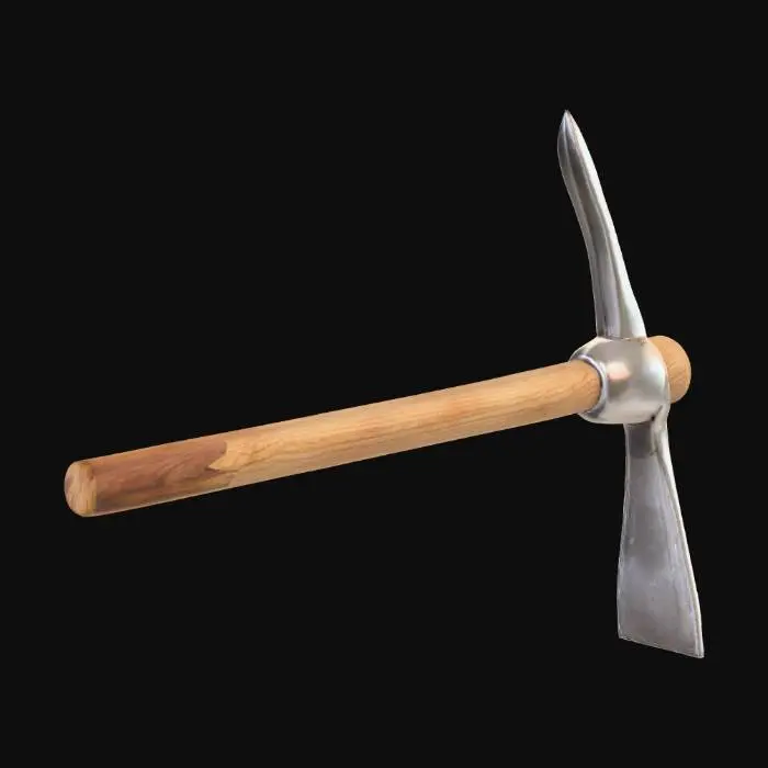 3D model for The handle is made of aged and dark wood. The metal head is rusted and discolored.