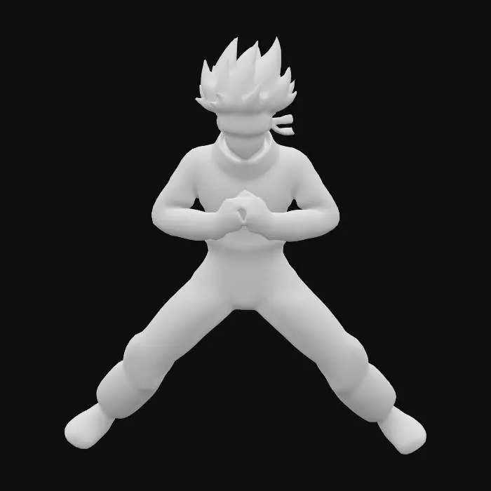 3D model for Gojo Saturo
Face and Hair: Youthful, confident face with white spiky hair and his iconic blindfold.

Outfit: Dark, high-collared jacket, black trousers, and shoes.

Pose: Dynamic battle stance or relaxed, confident pose.