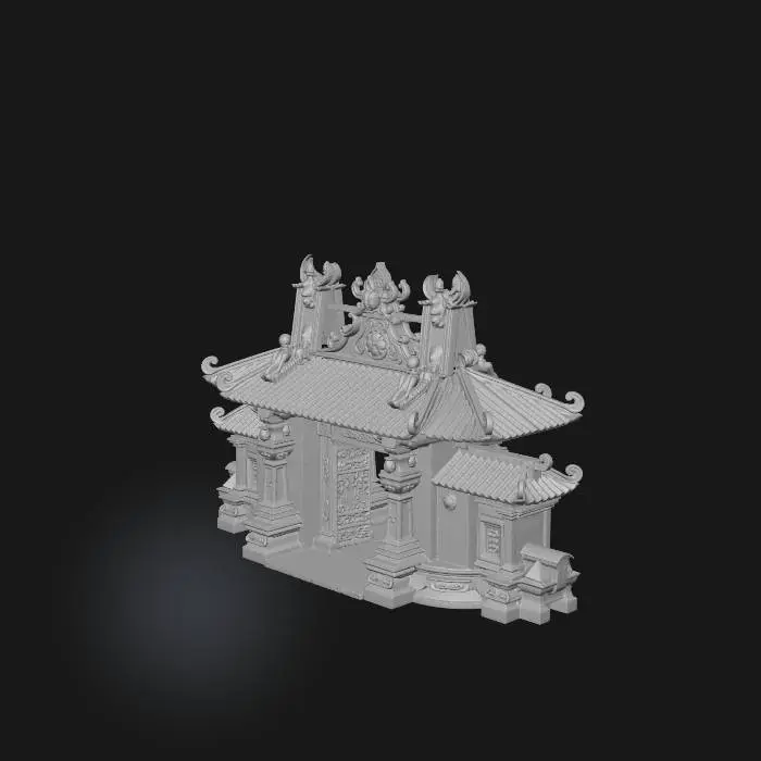 3D model for A unique traditional Javanese gate inspired by ancient Majapahit architecture, low poly 3D style.
The gate is made of carved stone and wood, featuring classic Javanese ornament patterns, batik motifs, and subtle relief carvings.
Design inspired by Candi Bentar and Gapura Paduraksa, with symmetrical structure, layered roof elements, and traditional Javanese silhouette.
Stylized low polygon geometry, clean topology, optimized for game assets.
Warm earthy colors (brown wood, dark stone, terracotta accents).
No realism, no high detail sculpting, simple shapes, game-ready asset, suitable for Roblox environment.
Centered object, no background, no characters.